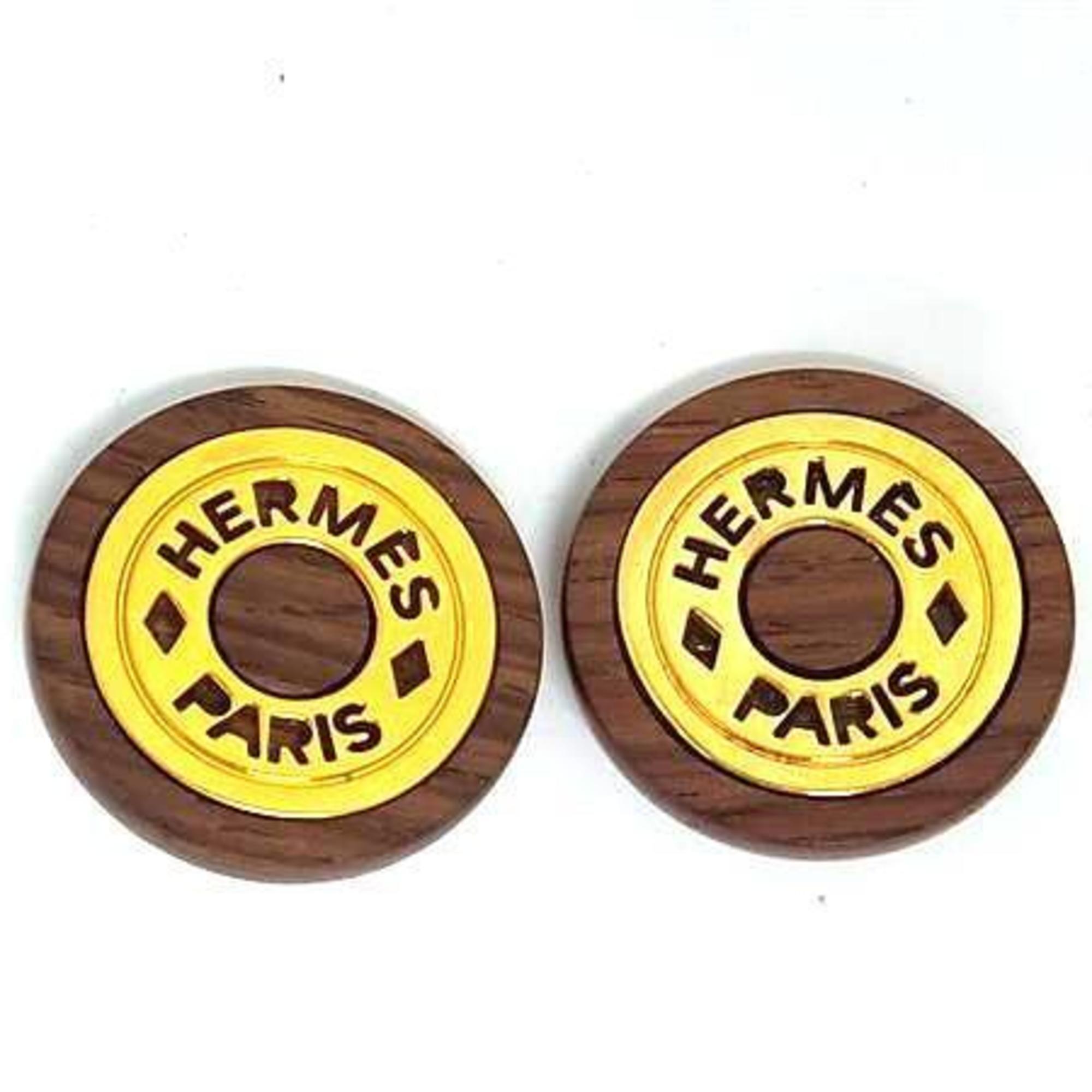 Hermes Serie Earrings In Brown Gold Wood And Metal For Women 422$